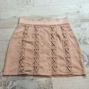 Missguided Pale Pink Faux Suede Laced Up Mini Skirt Size 8